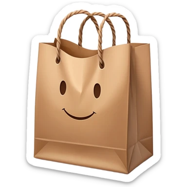 A paper shopping bag with twisted handles and slight crinkles sticker