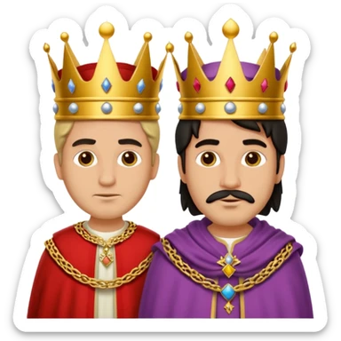 two kings with neutral expressions not too detailed but also not two simpel
they should look alike but with other colored clothing sticker