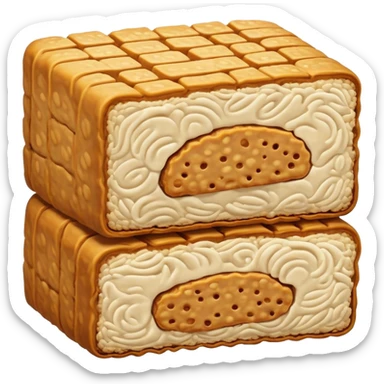 Tempeh Cinematic Realistic Tempeh Dish Emoji, depicted as crispy, sliced portions of fermented soy cake with a golden-brown finish, rendered with detailed textures and warm, inviting lighting. sticker