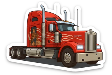 Изометрическая модель американского трака, слегка мультяшная стилистика, прозрачный фон sticker