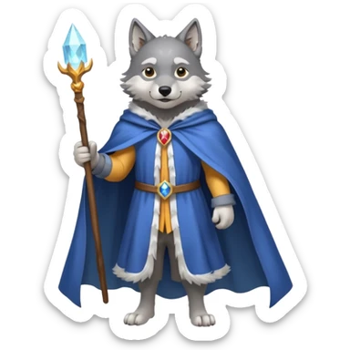 a wolf in a cape, wizard, magic in paw full body sticker