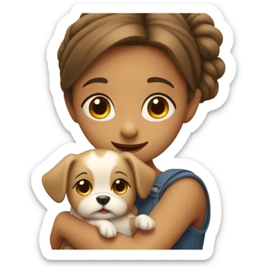 Please create a girl who hugs her pet doggie. The girl has a cute face and so does the doggie. sticker