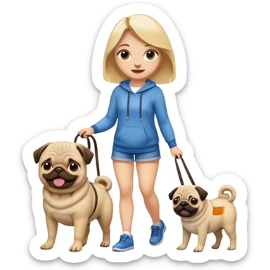 haz una chica rubia paseando a su perro pug sticker