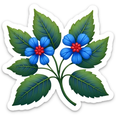 dull green leaves & red & blue flowers filigree design, leaf shapes, flower shapes, nature shapes, toxic nature, toxic plants sticker