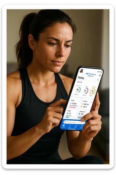 Donna sportiva che usa app contacalorie come myfitnesspal sticker