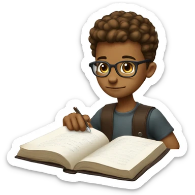 a kid with high taper fade mid streingh hair round glasses looking down to his study book he is white and have brown hair sticker