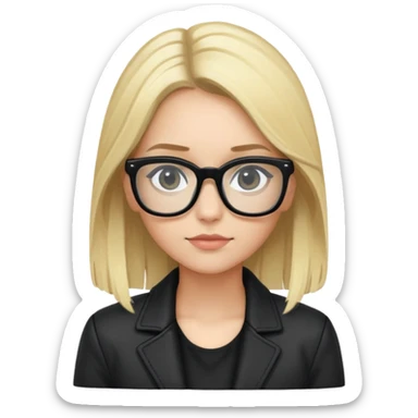 Clara galle girl with black jacket , blonde hair long , and black glasses  sticker