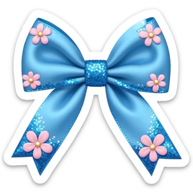 blue flower bow with glitter sticker