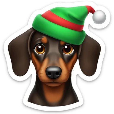 Dark brown daschund with Christmas hat sticker