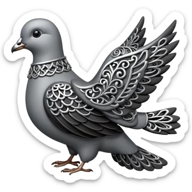 Black and silver filigree dove, 3D, extremely detailed design should face to the right side sticker