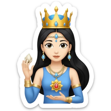 mahavishnu, shoulder length black hair, wearing crown, holding conch and chakra, blue color skin sticker