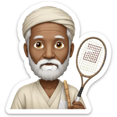 ancient guru india old black man with 1 badminton racket sticker