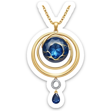 delicate floating gold chain cradling a deep blue stone with swirling white and gray veins, glowing faintly like stars and moonlight, radiating mystery and magic sticker
