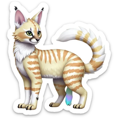Colorful tropical tribal pale light fruity pastel white glorious iridescent divine exotic cute albino neon vibrant zigzagged cool beautiful fantasy-caracal-civet-genet-sergal-vernid-Gryphon-Cacomistle-Trico-oncilla-animal-Fakémon-hybrid-fursona (full body), facial markings,  sticker