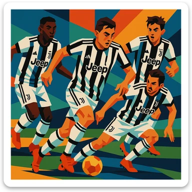 Juventus players in action during a match, dynamic and energetic sticker