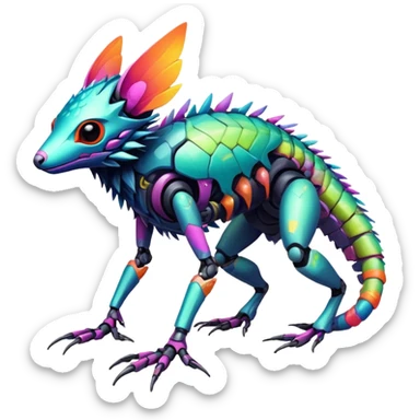  exotic colorful futuristic modern cyber-Fakémon-Digimon-Trico-Vernid-creature sticker