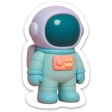 astronaut with a shiny helmet and space suit, standing pose in vinyl figure style sticker