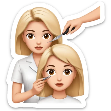 beauty salon instructor teaching a student how to cut hair sticker