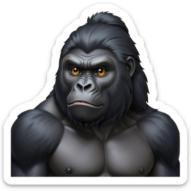 Cinematic Noble mountain Gorilla Portrait Emoji, Poised and majestic, with a powerful, muscular frame accentuated by a distinguished black and grey mane and piercing, wise eyes, Simplified yet sharp and sophisticated features, highly detailed, glowing with a soft, regal jungle glow, high shine, intelligent and commanding, stylized with an air of imperial strength, focused and resolute, soft glowing outline, capturing the essence of a watchful guardian that feels as though it could step out of the screen with effortless authority! sticker