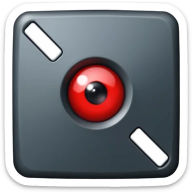 Show me a really dark grey square with a red flash on the side of it to look like a flashy eye and no other eye on the right side of the square. Add this to the head too. A domino hat that is from forsaken 1x1x1x1. sticker