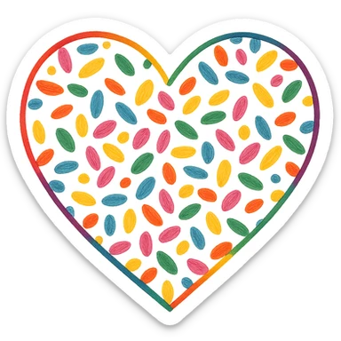 heart icon with a rainbow confetti pattern, digital illustration sticker