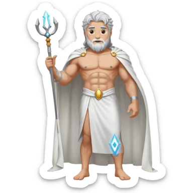 fullbody silverhair shirtless god ZEUS, white robe over shoulder, standing still sticker