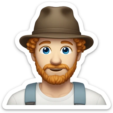 35 year old, male, short curly red hair, pale complexion, beard, blue eyes, hat sticker