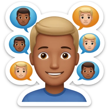 a guy dreaming about his future career plans, hopeful expression, thought bubble with various career icons sticker