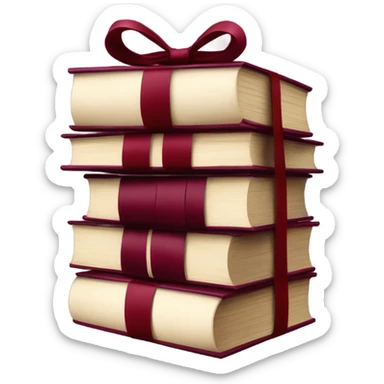 burgundy books stacked up and tied together by a burgundy bow sticker