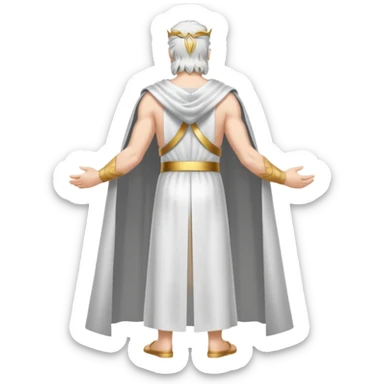 fullbody silverhair god ZEUS, white cape, standing still backview sticker