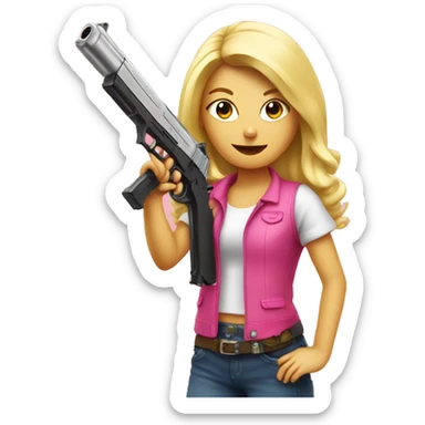 Blonde emoji girl holding a pink gun sticker