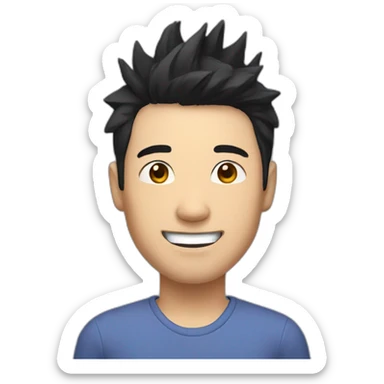 chinese man 40yo with spiky short black hair smile sticker