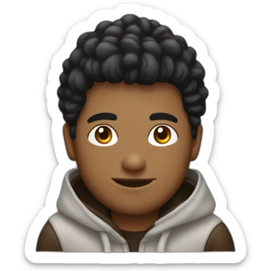 un chico con una sudadera negra y pelo marrón usando la pc sticker