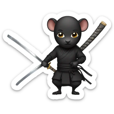 ninja black skin adult single rat with katana sticker