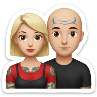 throuple blonde female brunette female with tattoed bald male sticker