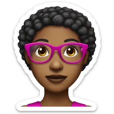 Girl with long afro black hair and brown skin and dark brown eyes and fuchsia glasses  sticker