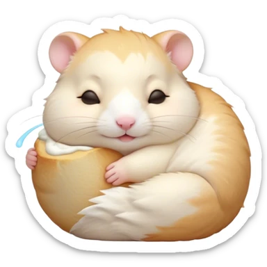Meme-Worthy Cute Sleeping Cream Hamster Portrait Emoji, Head resting peacefully with a contented smile, showcasing a delightfully compact build and a luxuriously soft cream fur, eyes shut in a serene nap, Simplified yet hilariously adorable features, highly detailed, glowing with a soft, drowsy light, high shine, relaxed and utterly lovable, stylized with an air of playful laziness, bright and heartwarming, soft glowing outline, capturing the essence of a comically sleepy hamster, so meme-worthy it feels like it could instantly become the next viral sensation of adorable slumber! sticker