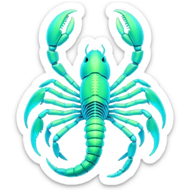 3D render of Radioactive Scorpion, bioluminescent deep sea style, glowing neon blue and green lights, dark background to contrast the glow, translucent organic textures. sticker