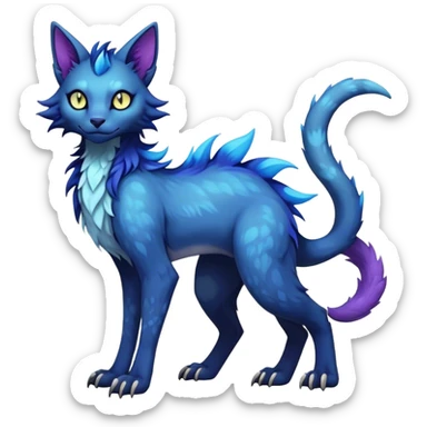 Kawaii dark gloomy bio-luminescent abyssal colorful edgy fantasy ethereal feline-vernid-sergal-fursona animal creature with a tufted tail full body sticker