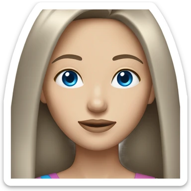 Pale brunette woman with straight long hair, with snatched face and blue eyes sticker