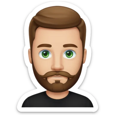 a good looking like leonardo di caprio blue eyes, beard, mustache, a black shirt, green eyes sticker