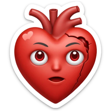 Un corazón humano roto de color gris con grietas  sangrando y expulsando sangre rodeado de vendas y tiritas que se despegan sin hacer efecto sticker