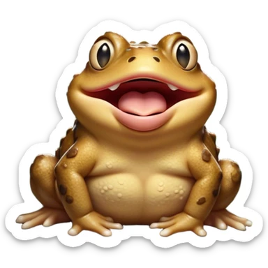 Cinematic Cute Yawning Toad Portrait Emoji, Head tilted slightly with a dramatic, wide-open yawn, showcasing a stout, textured body with drooping, warty features and sleepy, half-closed eyes, Simplified yet irresistibly adorable features, highly detailed, glowing with a soft, cozy woodland glow, high shine, relaxed yet expressive, stylized with a dash of whimsical amphibian charm, soft glowing outline, capturing the essence of a drowsy yet affectionate toad that appears ready to stretch out for a nap! sticker