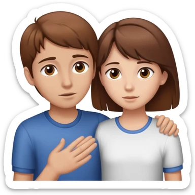 Girl with brown hair saying goodbye to her brother with brown hair sticker