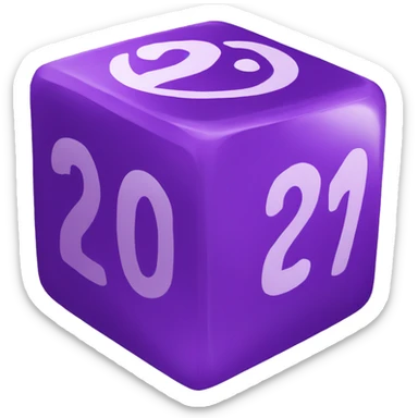 purple icosahedron dice, number 20 sticker