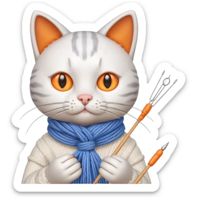 knitting cat portrait, head and shoulders only, cute cat holding knitting needles and yarn, cozy expression, warm handmade vibe, 3D cartoon style, mobile game icon style, clean background, no text, no watermark
 sticker