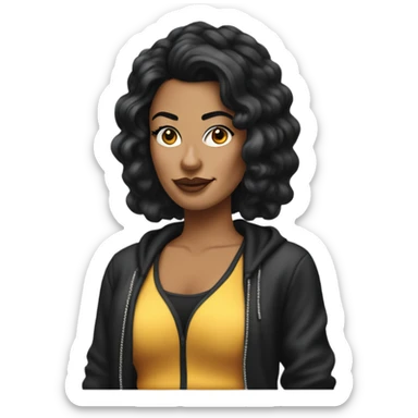Tanned woman with black hair dressed in 1990s hip hop hair, makeup, and attire  sticker
