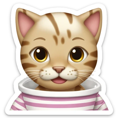Cat with blonde hair and brown streaks wearing striped pyjamas and drinking boba sticker
