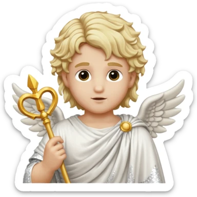 Cupid, God of Love from Roman Deities with long  blonde wavy hair, white sequin toga sticker