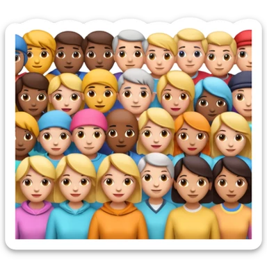 3D iPhone style emoji of a crowd of people, diverse individuals standing close together, colorful clothing, isolated on white background, soft shadows, high detail, playful and cute. sticker